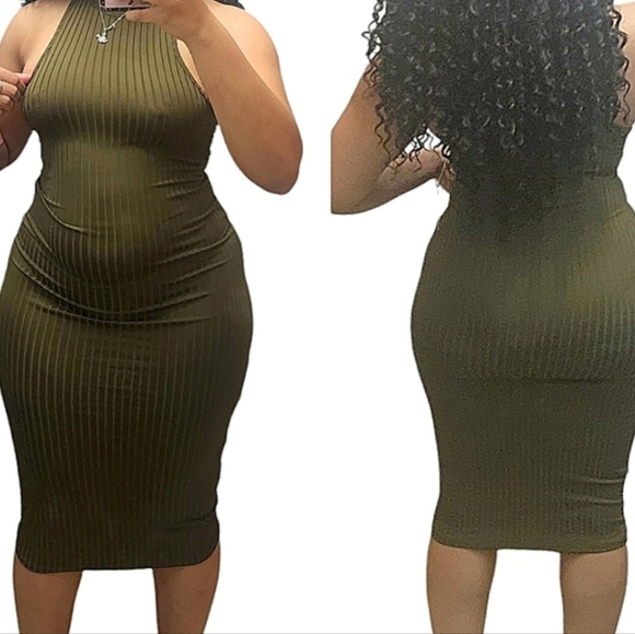 Bozzolo Dresses & Skirts - ❤️Bozzolo Hunter Green Turtle Halter Neck Sleeveless Midi Bodycon Ribbed Dress☆